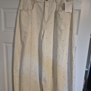 Peach Love California Cream Barrell Jeans with Gold Dot Print NWT